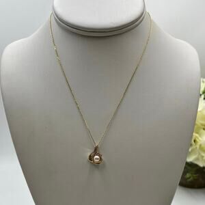 SGS SIMON GOLUB & SONS‎ 14k Yellow Gold 5mm White Pearl 3 Diamond Chain Necklace